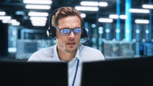 Portrait Of A Young Caucasian Male Call Center Worker