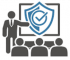 Icon of person in a suit making a presentation about cyber security